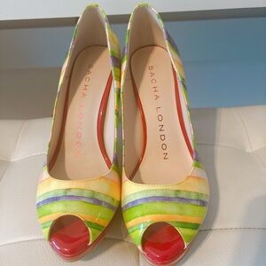 Sacha London Vibrant Striped Peep Toe Heels